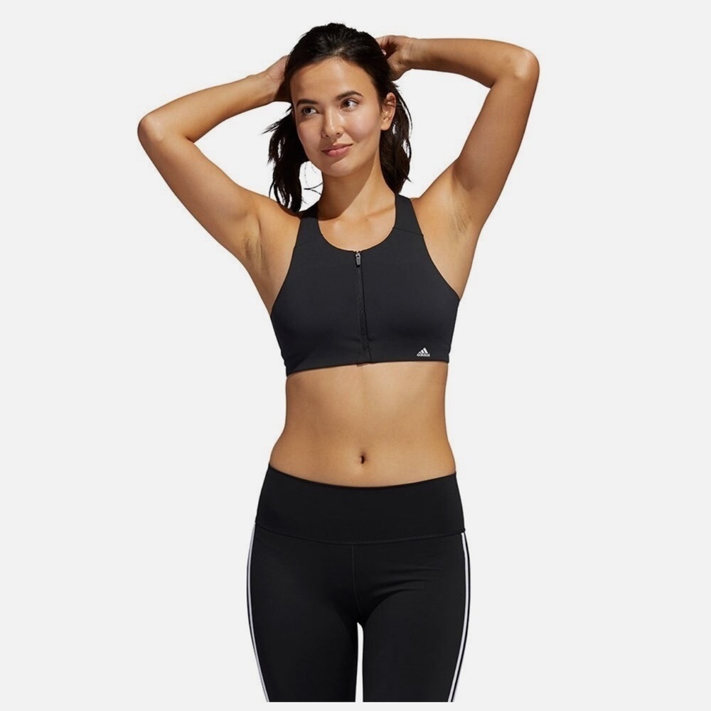 Adidas Ultimate Zip Front High Support Sports Bra Women Size 34 DD Black FJ7283